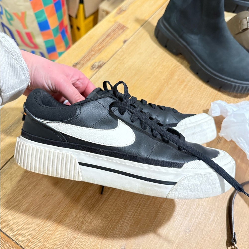 Nike Women's Black & White Platform Swoosh Sneakers